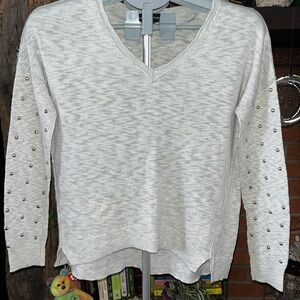 Gray V-Neck Sweater with Studded Sleeves